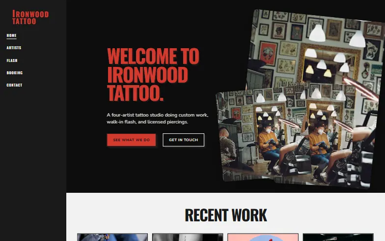 The home page of the Tattoo Studio template