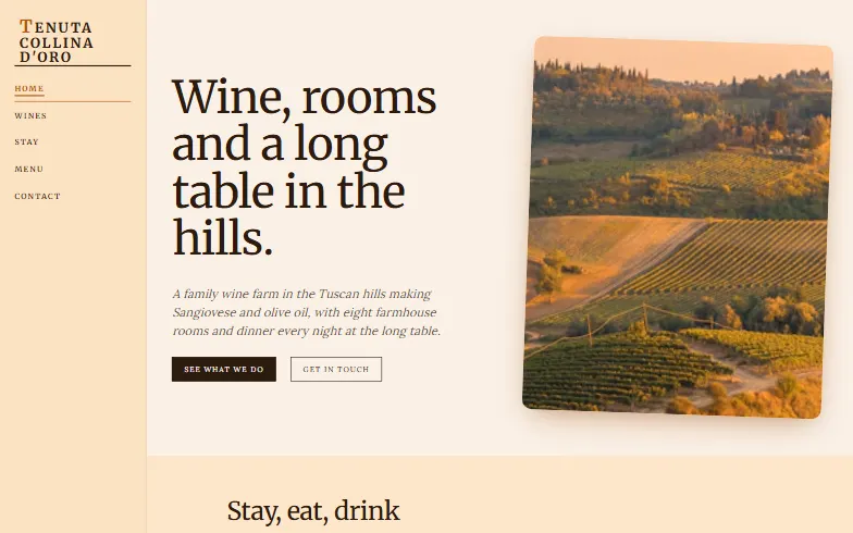 The home page of the Agriturismo Winery template