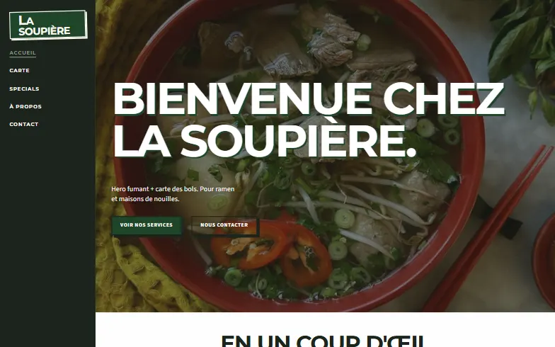 La page d’accueil du modèle La Soupière