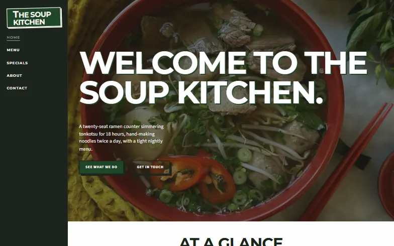 The home page of the The Soup Kitchen template