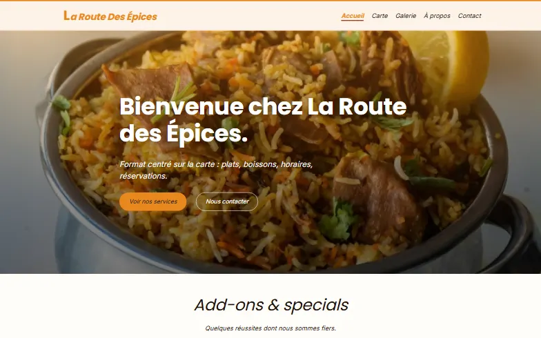 La page d’accueil du modèle La Route des Épices