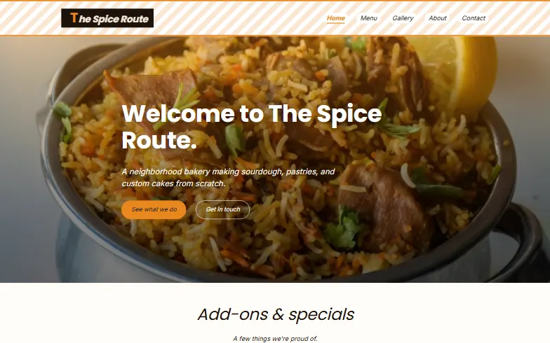 The home page of the The Spice Route template