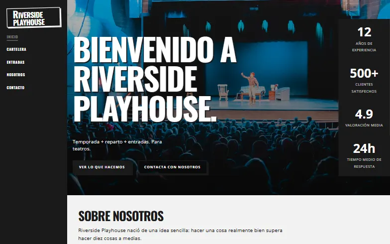 La página de inicio de la plantilla Teatro
