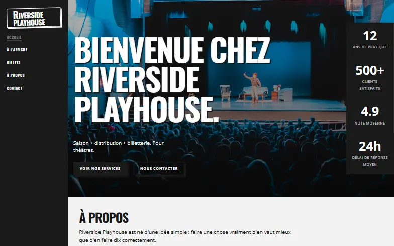 La page d’accueil du modèle Théâtre