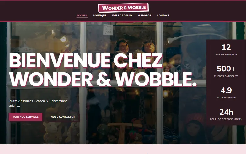 La page d’accueil du modèle Boutique de Jouets