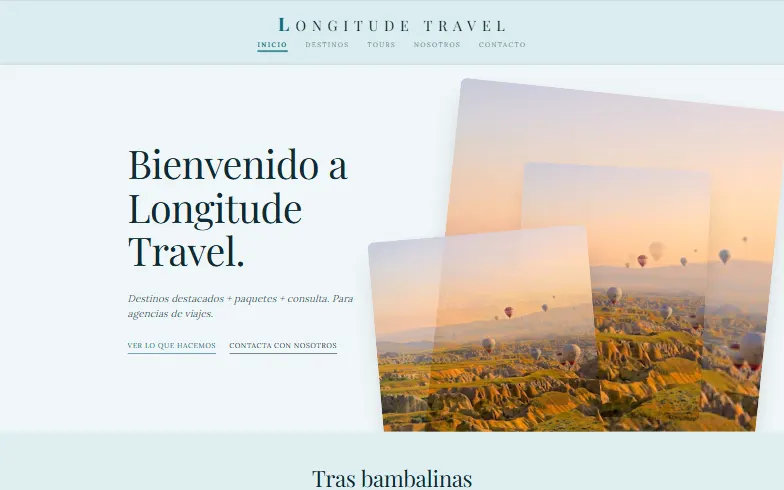 La página de inicio de la plantilla Agencia de Viajes