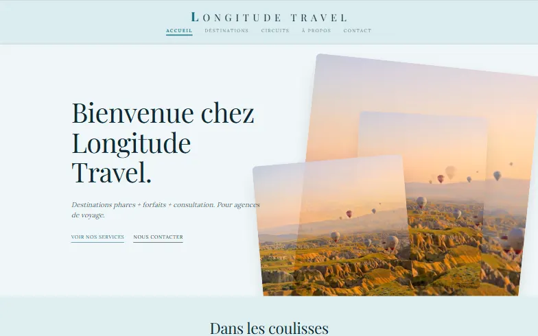La page d’accueil du modèle Agence de Voyages