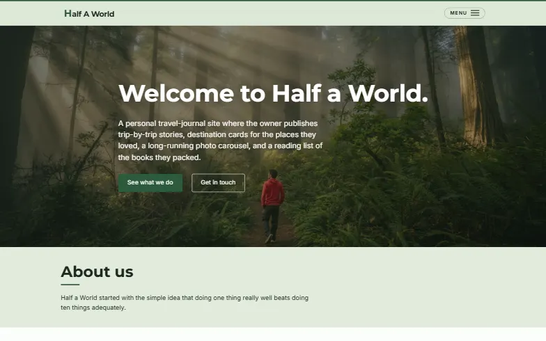 The home page of the Travel Journal template