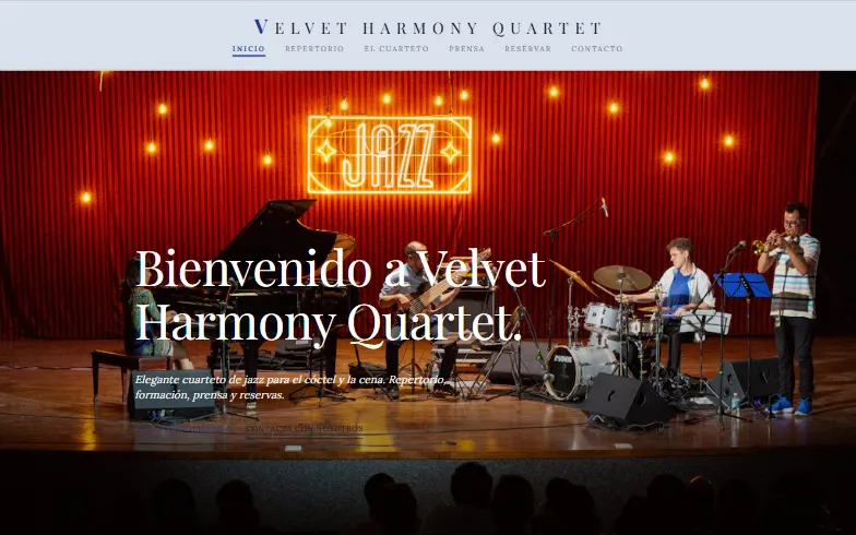 La página de inicio de la plantilla Velvet Harmony