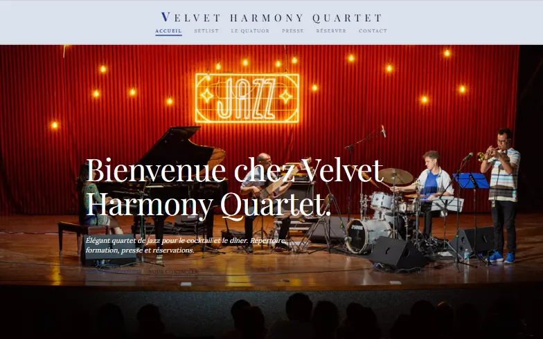 La page d’accueil du modèle Velvet Harmony