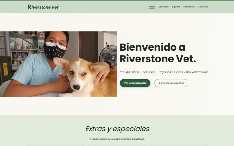 La página de inicio de la plantilla Clínica Veterinaria