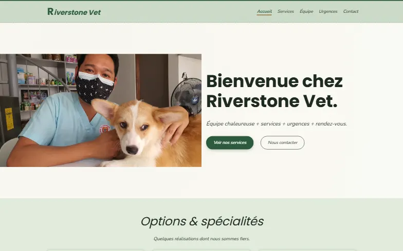 La page d’accueil du modèle Clinique Vétérinaire