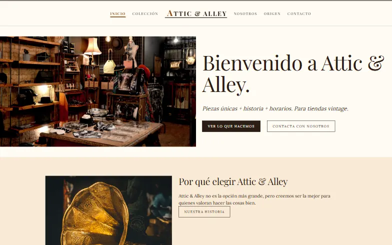 La página de inicio de la plantilla Tienda Vintage