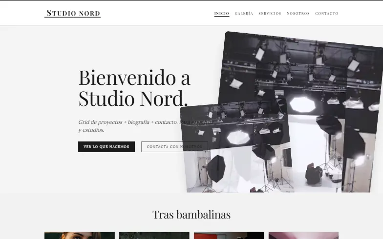 La página de inicio de la plantilla Portfolio Visual