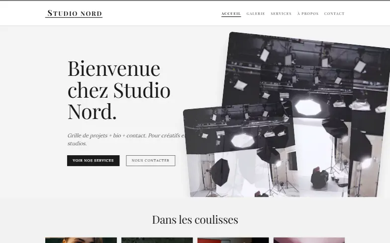 La page d’accueil du modèle Portfolio Visuel