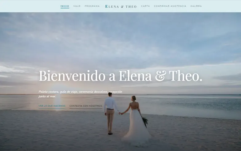 La página de inicio de la plantilla Boda en la Playa