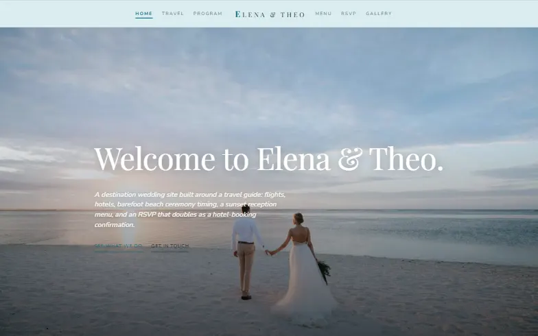 The home page of the Beach Destination Wedding template
