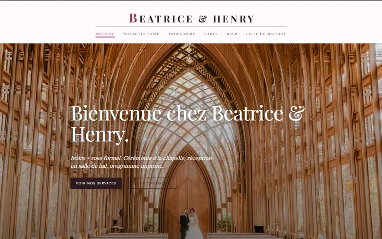 La page d’accueil du modèle Mariage Classique à la Chapelle