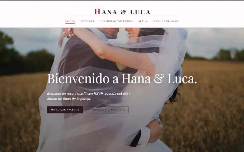 La página de inicio de la plantilla Invitación de Boda
