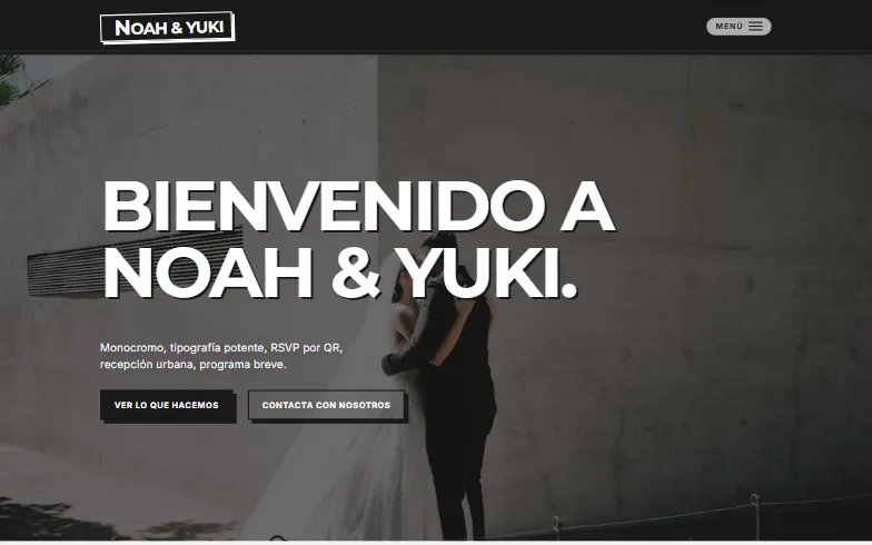 La página de inicio de la plantilla Boda Moderna Minimalista