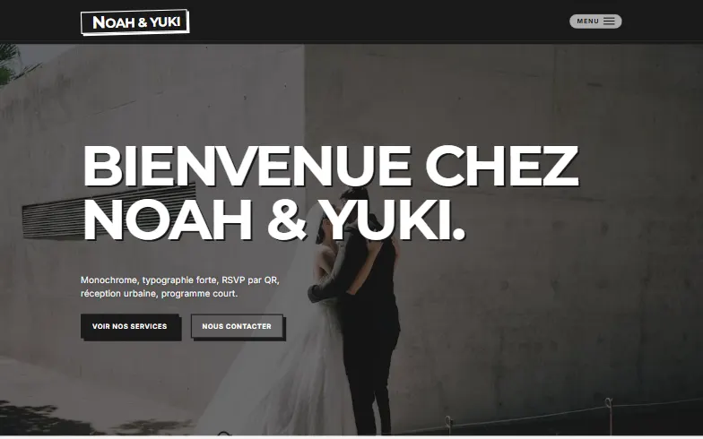 La page d’accueil du modèle Mariage Moderne Minimaliste