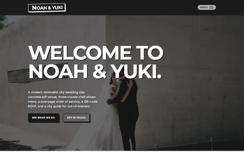 The home page of the Modern Minimal Wedding template