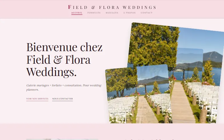 La page d’accueil du modèle Wedding Planner