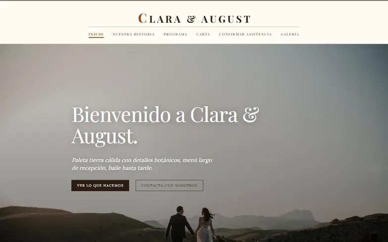 La página de inicio de la plantilla Boda Vintage Floral