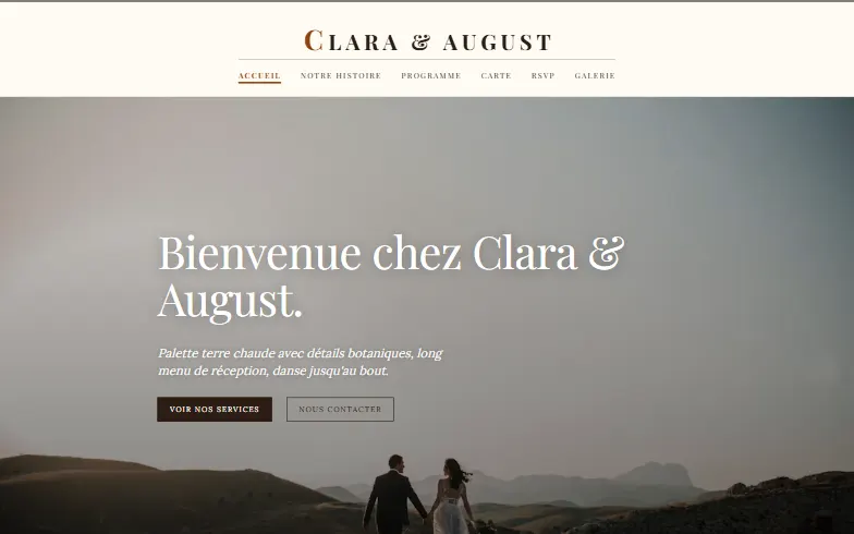 La page d’accueil du modèle Mariage Vintage Floral
