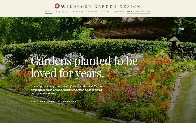 The home page of the Wildrose Garden Design template