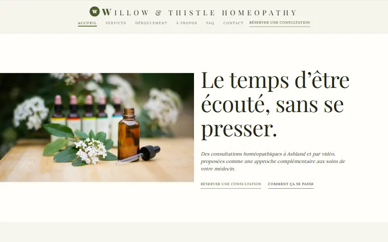 La page d’accueil du modèle Willow & Thistle Homeopathy