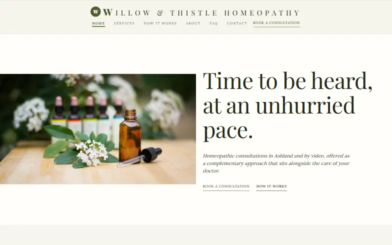 The home page of the Willow & Thistle Homeopathy template
