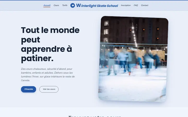 La page d’accueil du modèle Winterlight Skate School