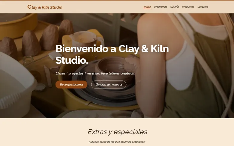 La página de inicio de la plantilla Taller Creativo