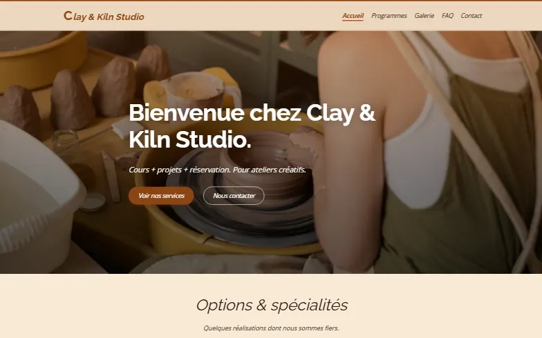 La page d’accueil du modèle Atelier Créatif