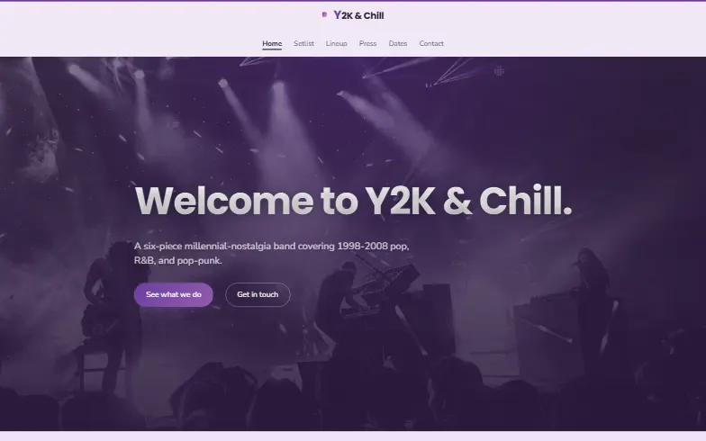 The home page of the Y2K & Chill template