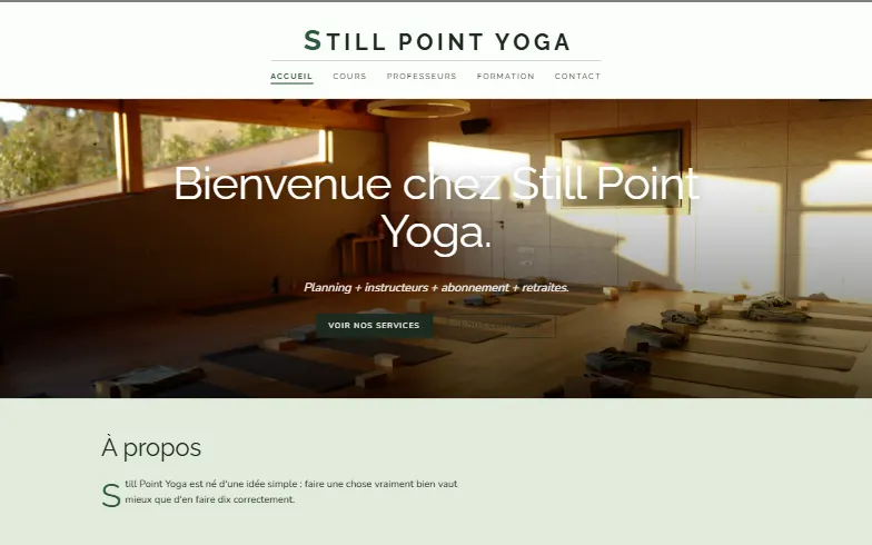 La page d’accueil du modèle Sanctuaire de Yoga